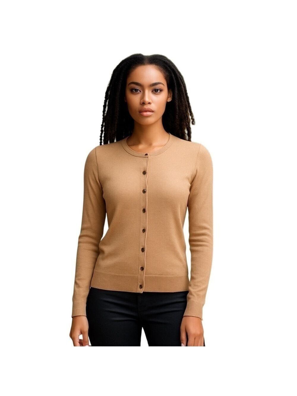 PURE Alfred Sung Beige Cashmere Blend Classic Button Front Cardigan Size XS